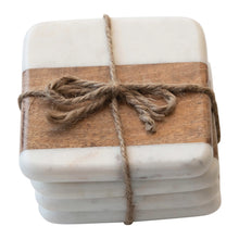 SQUARE MARBLE WOOD COASTERS S/4