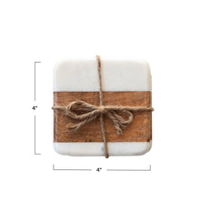 SQUARE MARBLE WOOD COASTERS S/4