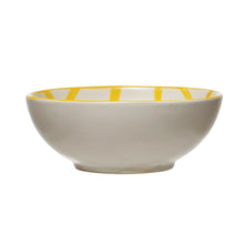 STONEWARE BOWL WITH YELLOW GRID PATTERN