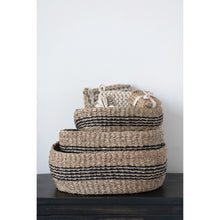 HAND WOVEN STRIPE SEAGRASS BASKET- LARGE