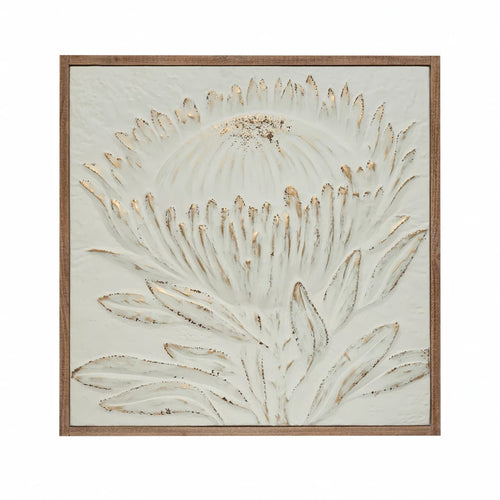 FRAMED EMBOSSED PROTEA FLOWER WALL DECOR