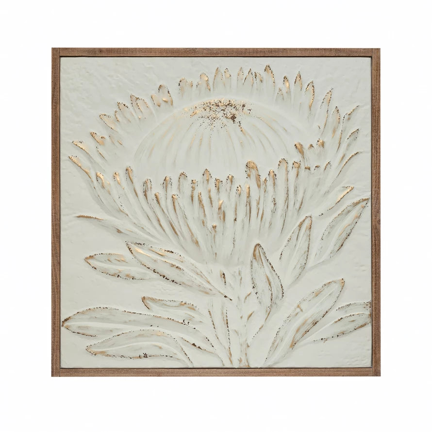 FRAMED EMBOSSED PROTEA FLOWER WALL DECOR