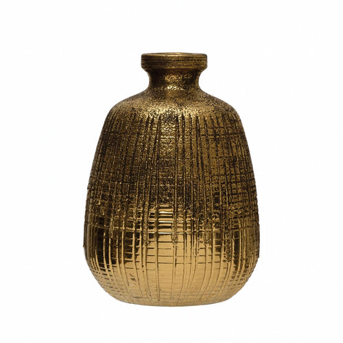 TEXTURED GOLD TERRACOTTA LINES VASE- LARGE