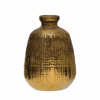 TEXTURED GOLD TERRACOTTA LINES VASE-SMALL