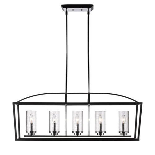 Mercer 5 Light Linear Pendant in Black with Seeded Glass, Lighting, Laura of Pembroke