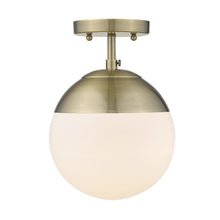 Dixon Semi-Flush in Aged Brass with Opal Glass and Aged Brass Cap