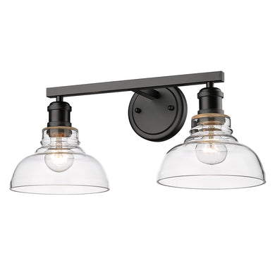 Carver BLK 2 Light Bath Vanity in Matte Black with Clear Glass Shade