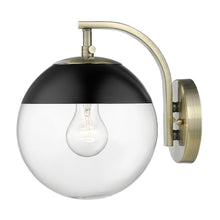 Dixon Sconce in Aged Brass with Clear Glass and Matte Black Cap