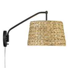 Ryleigh Articulating Wall Sconce in Matte Black with Woven Sweet Grass Shade