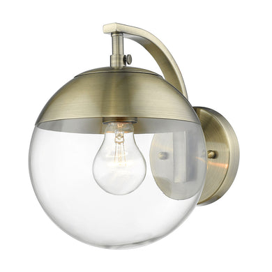 Dixon Sconce in Aged Brass with Clear Glass and Aged Brass Cap