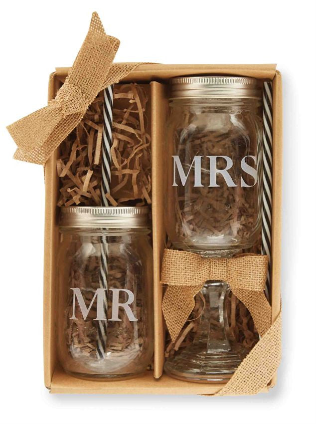 Mr. & Mrs. Preserve Jar Glass Set, Gifts, Mud Pie, Laura of Pembroke
