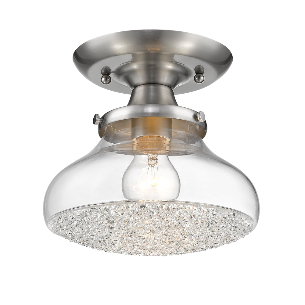 Asha Small Semi Flush in Pewter with Crushed Crystal Glass, Lighting, Laura of Pembroke